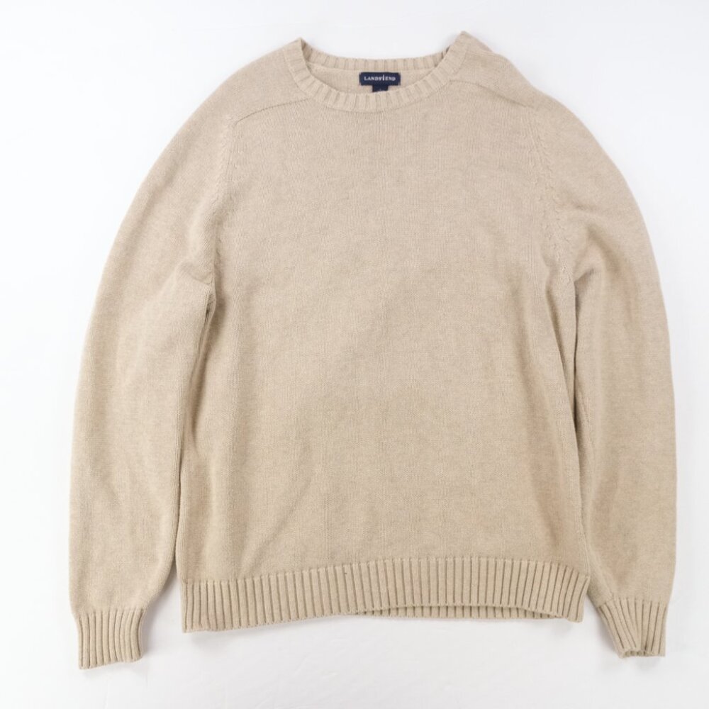Vintage Lands End Sweater Mens Large 42-44  Tan Made in Japan Tight Knit